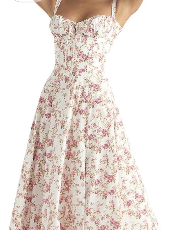Dresses & Skirts - Floral White and Pink Sundress with Sweetheart Neckline